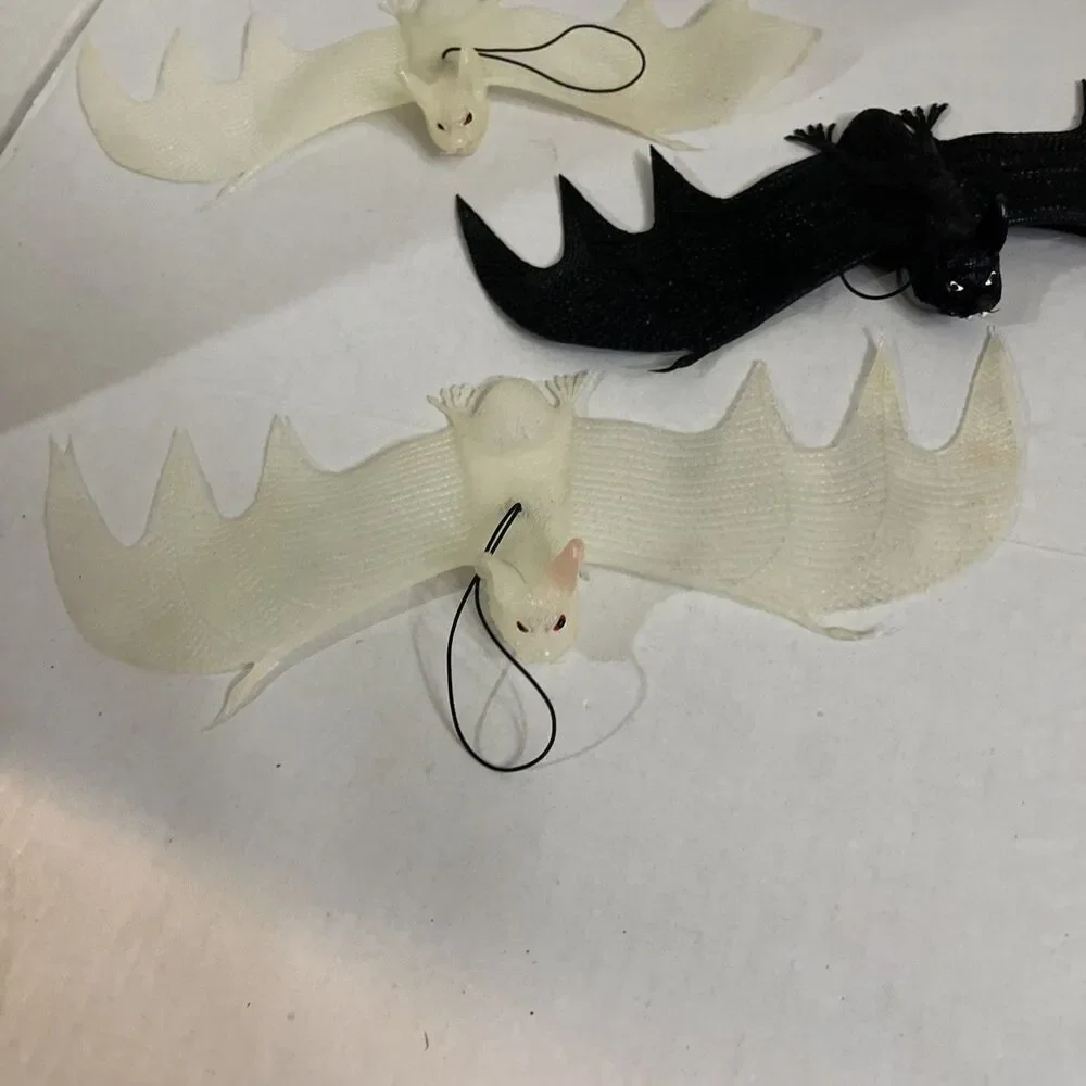 3 Vintage Halloween Rubber Hanging Bats 2 Glow In The Dark 1 Black